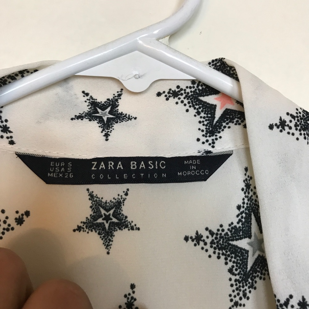 Zara Basic- White Button Up Black Star Blouse - image 4